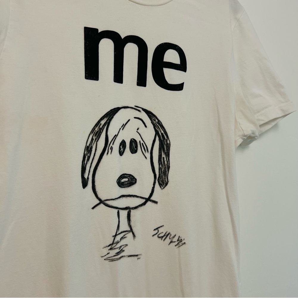 Hand painted White Peanuts Snoopy cotton t-shirt - Picture 3 of 4